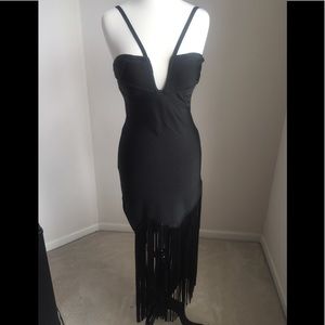 Asymmetrical Fringe Bandage Dress